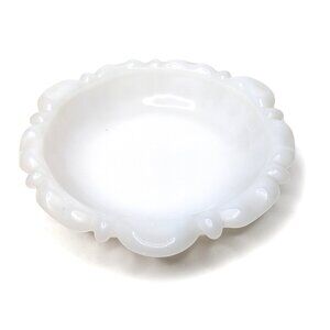 Vintage Anchor Hocking White Milk Glass Thumbprint Round Ashtray MCM